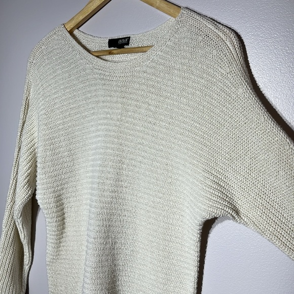 ana A New Approach Ivory Rib Knit Lightweight Women’s Sweater Gold Inlay Sz M - Picture 2 of 7
